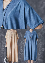 Load image into Gallery viewer, Bohemian Khaki V Neck Pockets Linen Long Dress Summer