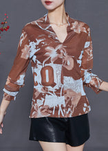 Load image into Gallery viewer, Bohemian Khaki V Neck Print Tulle Shirt Tops Summer