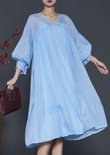 Load image into Gallery viewer, Bohemian Lake Blue Draping Chiffon Dress Two Piece Set Lantern Sleeve