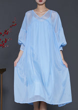 Load image into Gallery viewer, Bohemian Lake Blue Draping Chiffon Dress Two Piece Set Lantern Sleeve