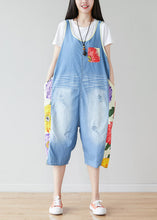 Load image into Gallery viewer, Bohemian Light Blue Oversized Patchwork Print Cotton Denim Jumpsuits Summer