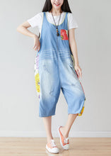 Load image into Gallery viewer, Bohemian Light Blue Oversized Patchwork Print Cotton Denim Jumpsuits Summer