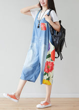 Load image into Gallery viewer, Bohemian Light Blue Oversized Patchwork Print Cotton Denim Jumpsuits Summer