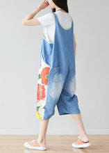 Load image into Gallery viewer, Bohemian Light Blue Oversized Patchwork Print Cotton Denim Jumpsuits Summer