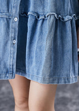 Load image into Gallery viewer, Bohemian Light Blue Ruffled Patchwork Denim Mini Dresses Sleeveless