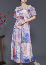 Load image into Gallery viewer, Bohemian Light Purple Slash Neck Cinched Chiffon Holiday Dress Summer