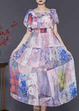 Load image into Gallery viewer, Bohemian Light Purple Slash Neck Cinched Chiffon Holiday Dress Summer