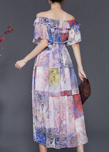 Load image into Gallery viewer, Bohemian Light Purple Slash Neck Cinched Chiffon Holiday Dress Summer