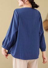 Load image into Gallery viewer, Bohemian Loose Blue Embroidered Linen Blouses Long Sleeve