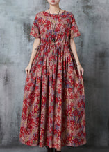 Load image into Gallery viewer, Bohemian Maple Leaves Print Linen Cinched Dress Summer