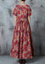 Load image into Gallery viewer, Bohemian Maple Leaves Print Linen Cinched Dress Summer