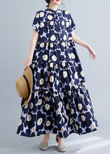 Load image into Gallery viewer, Bohemian Navy Floral Patchwork Exra Large Hem Cotton Party Dress Summer