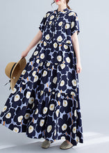 Load image into Gallery viewer, Bohemian Navy Floral Patchwork Exra Large Hem Cotton Party Dress Summer