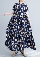 Load image into Gallery viewer, Bohemian Navy Floral Patchwork Exra Large Hem Cotton Party Dress Summer