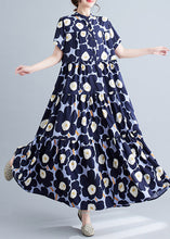 Load image into Gallery viewer, Bohemian Navy Floral Patchwork Exra Large Hem Cotton Party Dress Summer