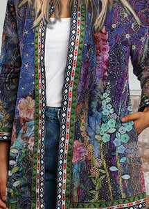 Bohemian O-Neck Print Pockets Woolen Cardigans Fall