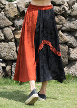 Load image into Gallery viewer, Bohemian Orange Ruffled Jacquard Patchwork Silk Skirts Summer