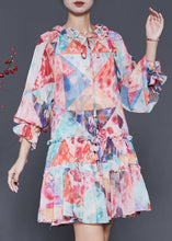 Load image into Gallery viewer, Bohemian Orange Ruffled Print Chiffon Mid Dress Spring