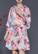 Load image into Gallery viewer, Bohemian Orange Ruffled Print Chiffon Mid Dress Spring