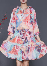 Load image into Gallery viewer, Bohemian Orange Ruffled Print Chiffon Mid Dress Spring