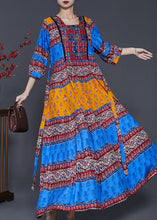 Load image into Gallery viewer, Bohemian Peacock Blue Print Exra Large Hem Silk Dresses Summer