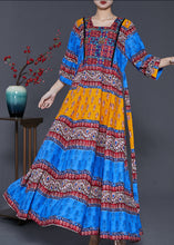 Load image into Gallery viewer, Bohemian Peacock Blue Print Exra Large Hem Silk Dresses Summer