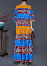 Load image into Gallery viewer, Bohemian Peacock Blue Print Exra Large Hem Silk Dresses Summer