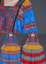 Load image into Gallery viewer, Bohemian Peacock Blue Print Exra Large Hem Silk Dresses Summer