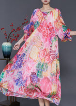 Load image into Gallery viewer, Bohemian Pink Print Exra Large Hem Chiffon Dresses Lantern Sleeve