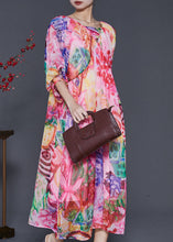 Load image into Gallery viewer, Bohemian Pink Print Exra Large Hem Chiffon Dresses Lantern Sleeve