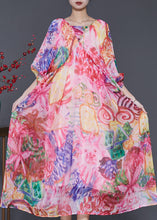 Load image into Gallery viewer, Bohemian Pink Print Exra Large Hem Chiffon Dresses Lantern Sleeve