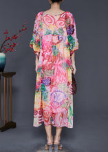 Load image into Gallery viewer, Bohemian Pink Print Exra Large Hem Chiffon Dresses Lantern Sleeve