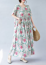 Load image into Gallery viewer, Bohemian Pink Print Patchwork Holiday Long Dress Short Sleeve