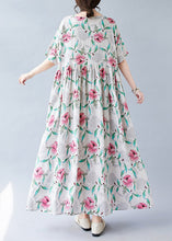 Load image into Gallery viewer, Bohemian Pink Print Patchwork Holiday Long Dress Short Sleeve