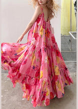 Load image into Gallery viewer, Bohemian Pink Print Wrinkled Patchwork Strap Dress Summer