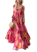 Load image into Gallery viewer, Bohemian Pink Print Wrinkled Patchwork Strap Dress Summer