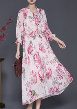 Load image into Gallery viewer, Bohemian Pink Ruffled Print Chiffon Dress Spring