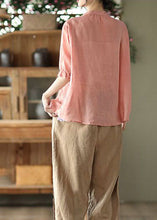 Load image into Gallery viewer, Bohemian Pink Stand Collar Wrinkled Patchwork Linen Shirt Tops Summer