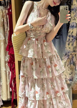 Load image into Gallery viewer, Bohemian Pink V Neck Print Chiffon Long Dresses Sleeveless