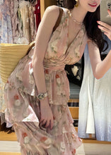 Load image into Gallery viewer, Bohemian Pink V Neck Print Chiffon Long Dresses Sleeveless