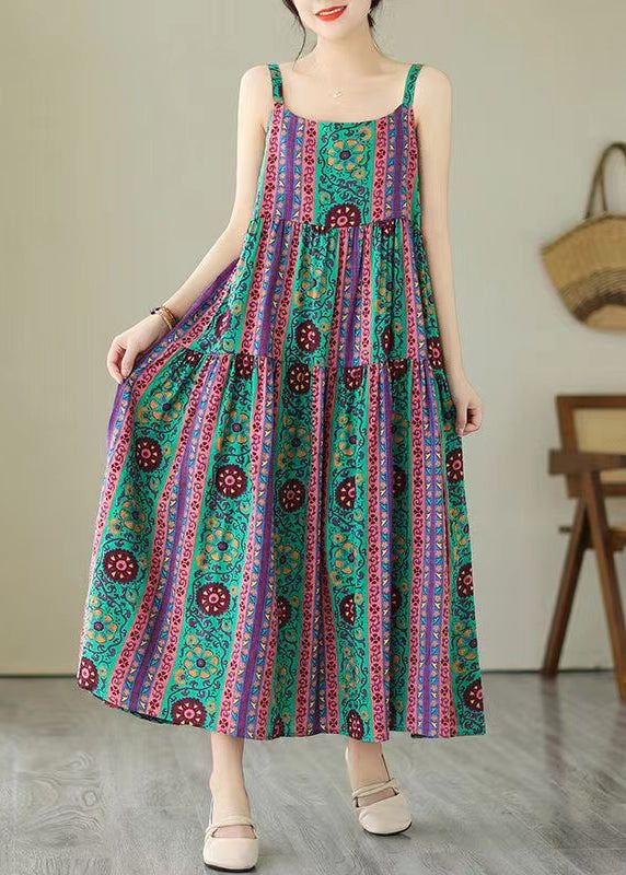 Bohemian Print Patchwork Cotton Spaghetti Strap Dress Summer