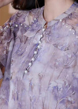 Load image into Gallery viewer, Bohemian Purple Ruffled Print Nail Bead Chiffon Shirt Top Spring