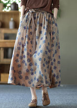 Load image into Gallery viewer, Bohemian Purple Wrinkled PocketsPrint Linen Skirt Summer