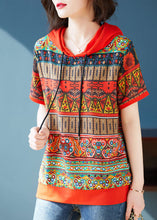 Load image into Gallery viewer, Bohemian Red Hooded Print Patchwork Chiffon T Shirts Tops Summer