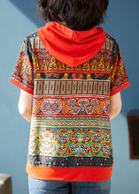 Load image into Gallery viewer, Bohemian Red Hooded Print Patchwork Chiffon T Shirts Tops Summer