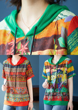 Load image into Gallery viewer, Bohemian Red Hooded Print Patchwork Chiffon T Shirts Tops Summer