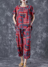 Load image into Gallery viewer, Bohemian Red O-Neck Print Linen Silk Two Piece Set Summer