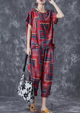 Load image into Gallery viewer, Bohemian Red O-Neck Print Linen Silk Two Piece Set Summer