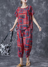 Load image into Gallery viewer, Bohemian Red O-Neck Print Linen Silk Two Piece Set Summer