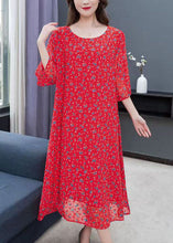 Load image into Gallery viewer, Bohemian Red O Neck Print Patchwork Chiffon Dress Summer